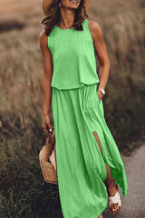 Work Elegant Solid Slit O Neck A Line Dresses