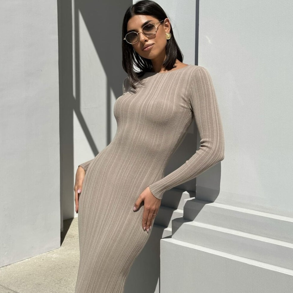 Harper - Solid Maxi Long Sweater Dress Knitted Ankle Length Dress