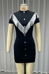Casual  Buttons Tassel Half A Turtleneck Wrapped Skirt Dresses