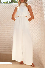 Casual Hollow Out Pocket Halter Loose Jumpsuits(4 Colors)
