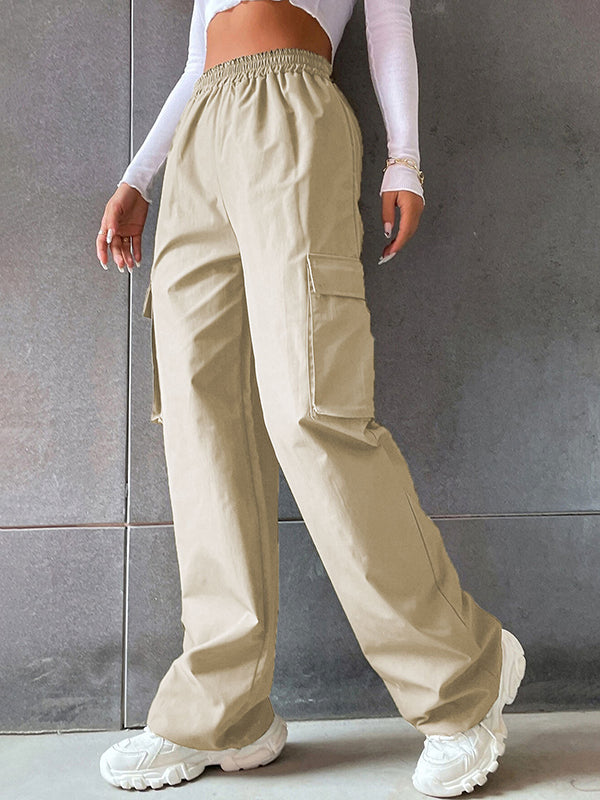Elasticity Pockets Split-Joint High Waisted Loose Trousers Pants