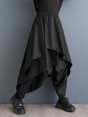 Asymmetric Elasticity Layered Solid Color High Waisted Loose Culotte