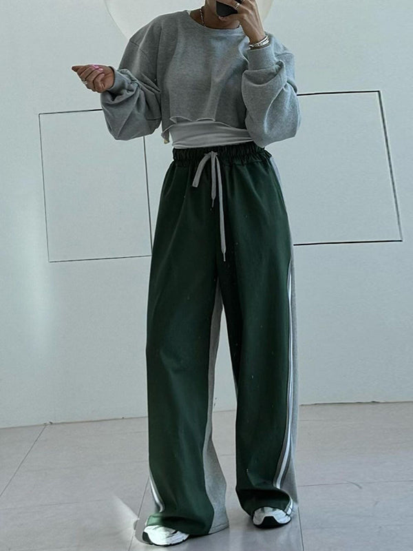 Drawstring Elasticity Split-Joint High Waisted Loose Trousers Pants