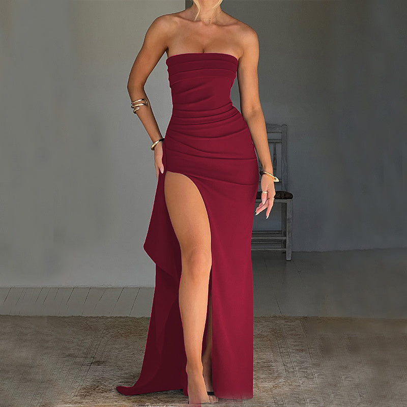 Selena Strapless Pleated Maxi Dress