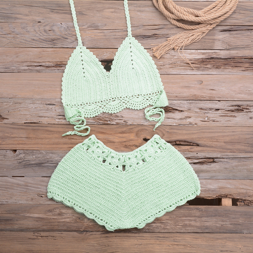 Hand Crocheted Hollow Out Split Lace Bikini