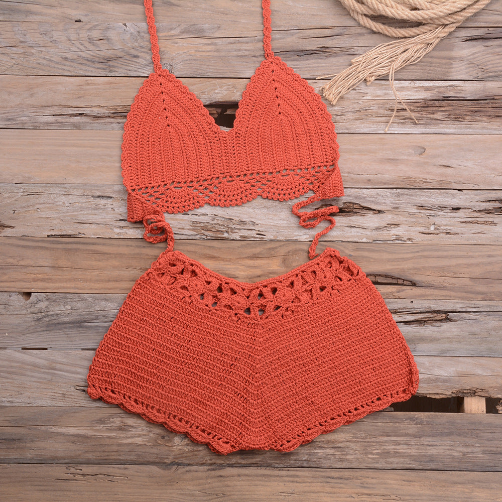 Hand Crocheted Hollow Out Split Lace Bikini