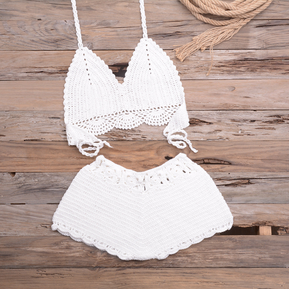 Hand Crocheted Hollow Out Split Lace Bikini