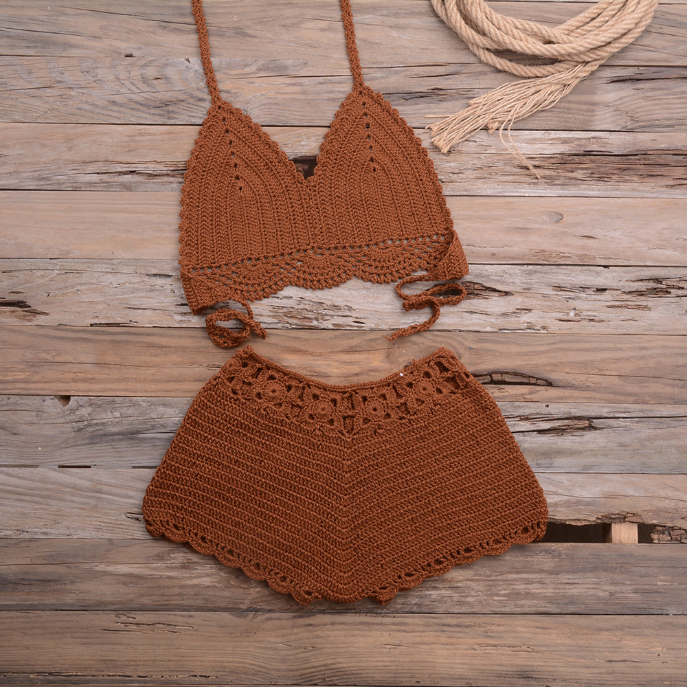 Hand Crocheted Hollow Out Split Lace Bikini