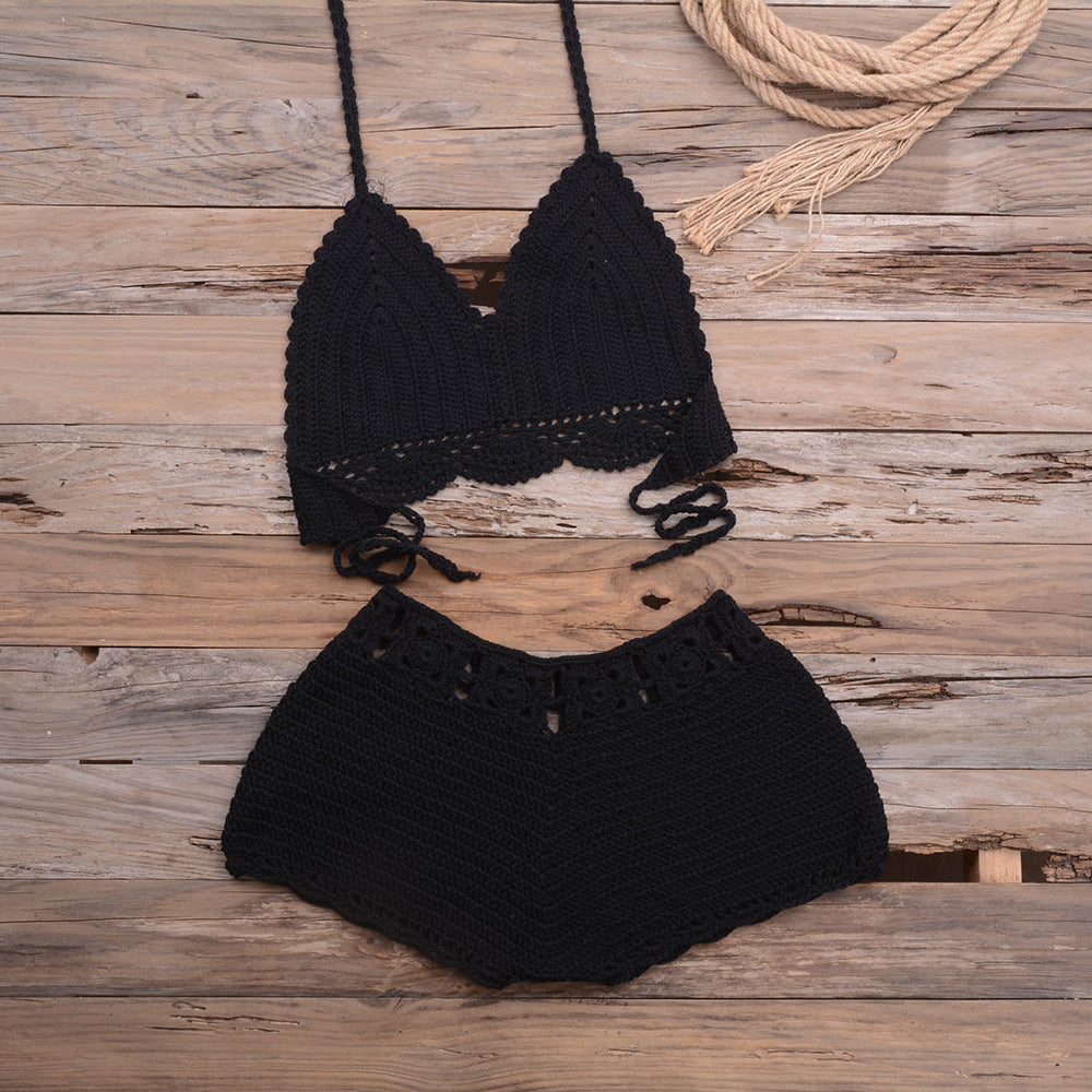 Hand Crocheted Hollow Out Split Lace Bikini