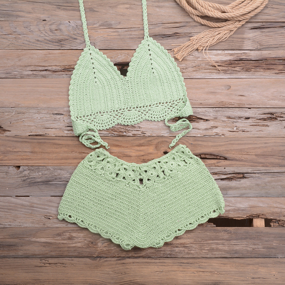 Hand Crocheted Hollow Out Split Lace Bikini