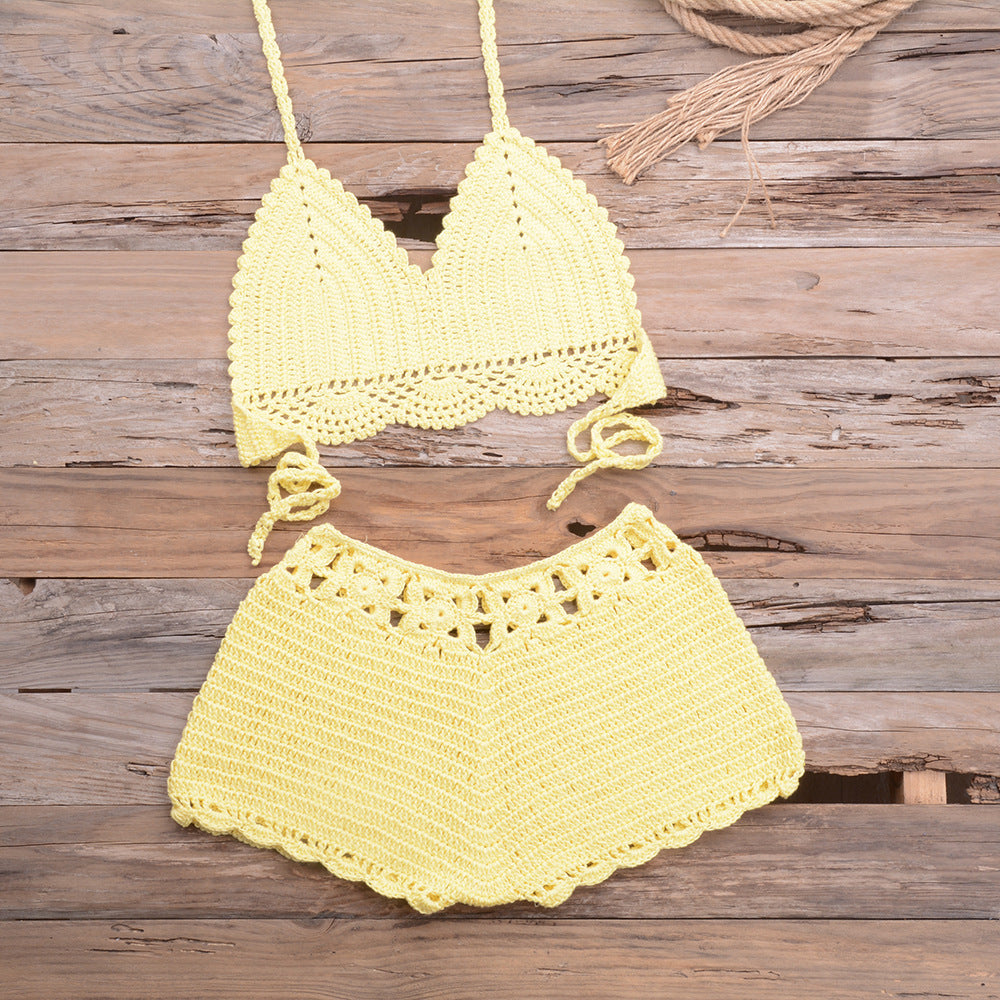 Hand Crocheted Hollow Out Split Lace Bikini