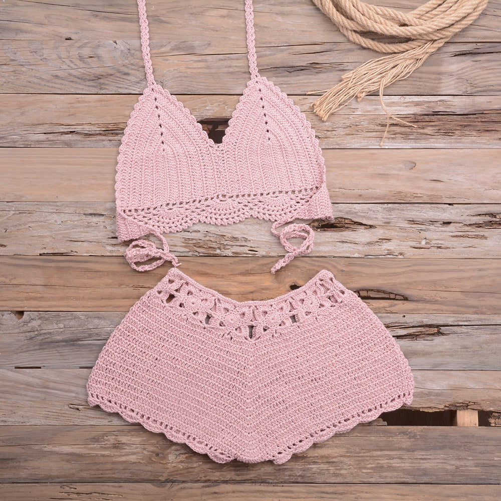 Hand Crocheted Hollow Out Split Lace Bikini