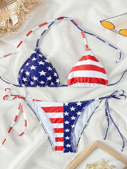 Women's American Flag Print Strappy Beach Bikini