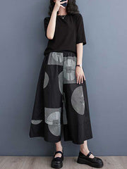 Elasticity Printed High Waisted Loose Pants Cropped Trousers