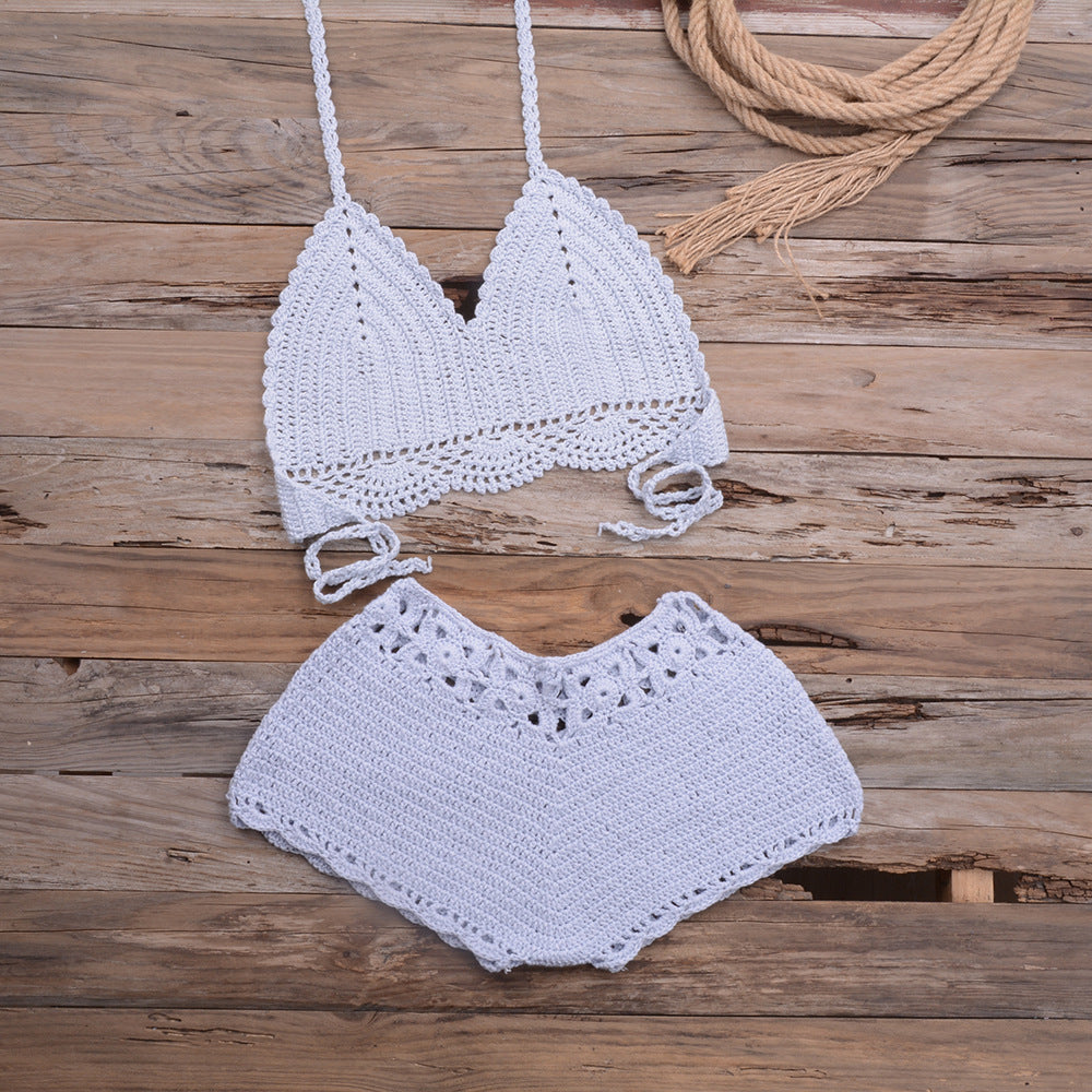 Hand Crocheted Hollow Out Split Lace Bikini