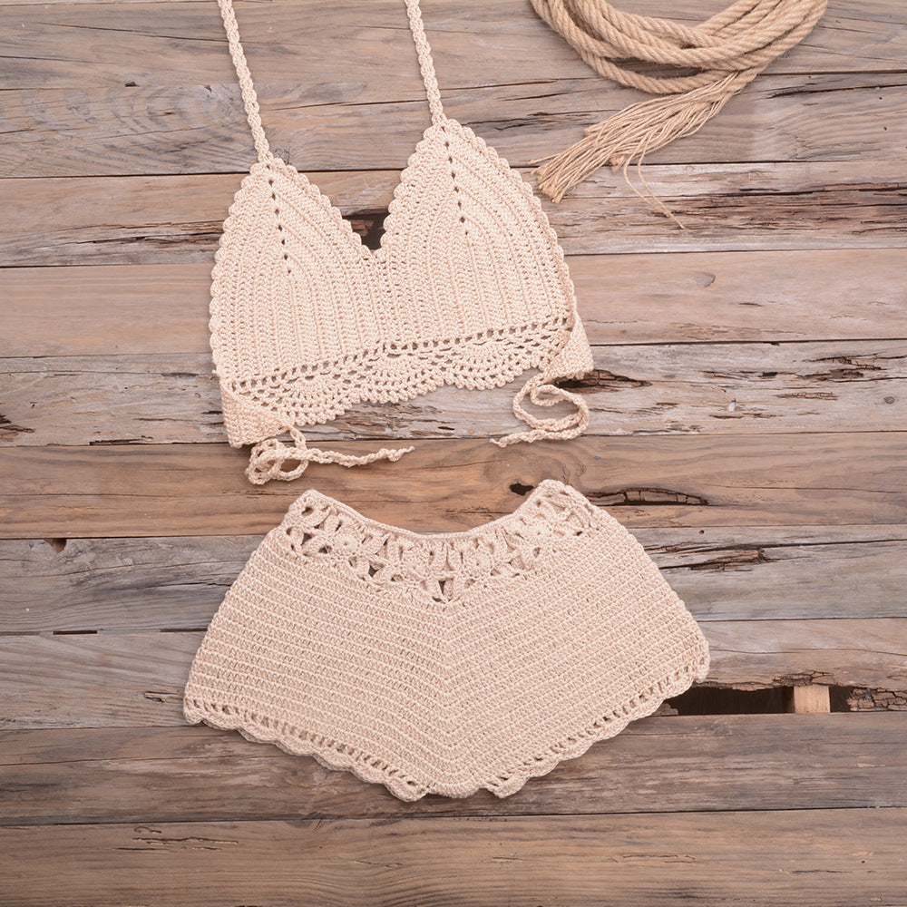 Hand Crocheted Hollow Out Split Lace Bikini