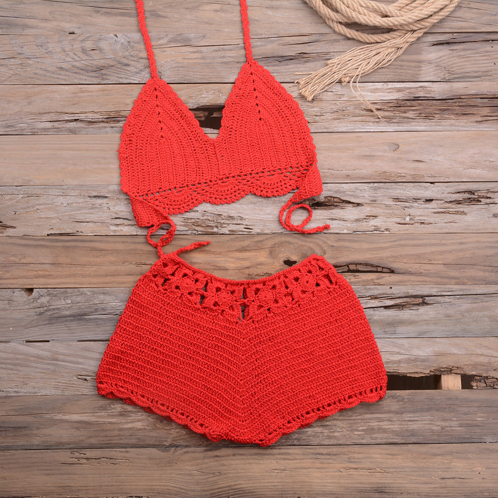 Hand Crocheted Hollow Out Split Lace Bikini