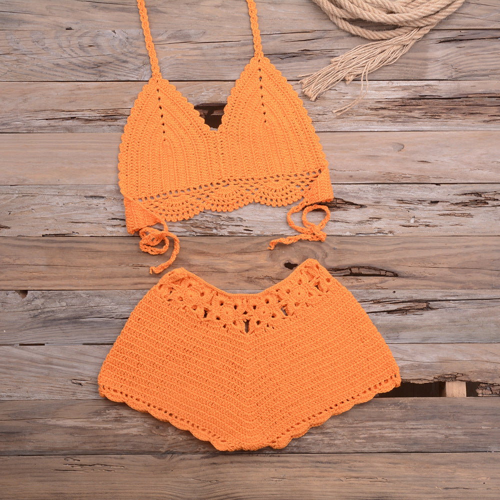 Hand Crocheted Hollow Out Split Lace Bikini