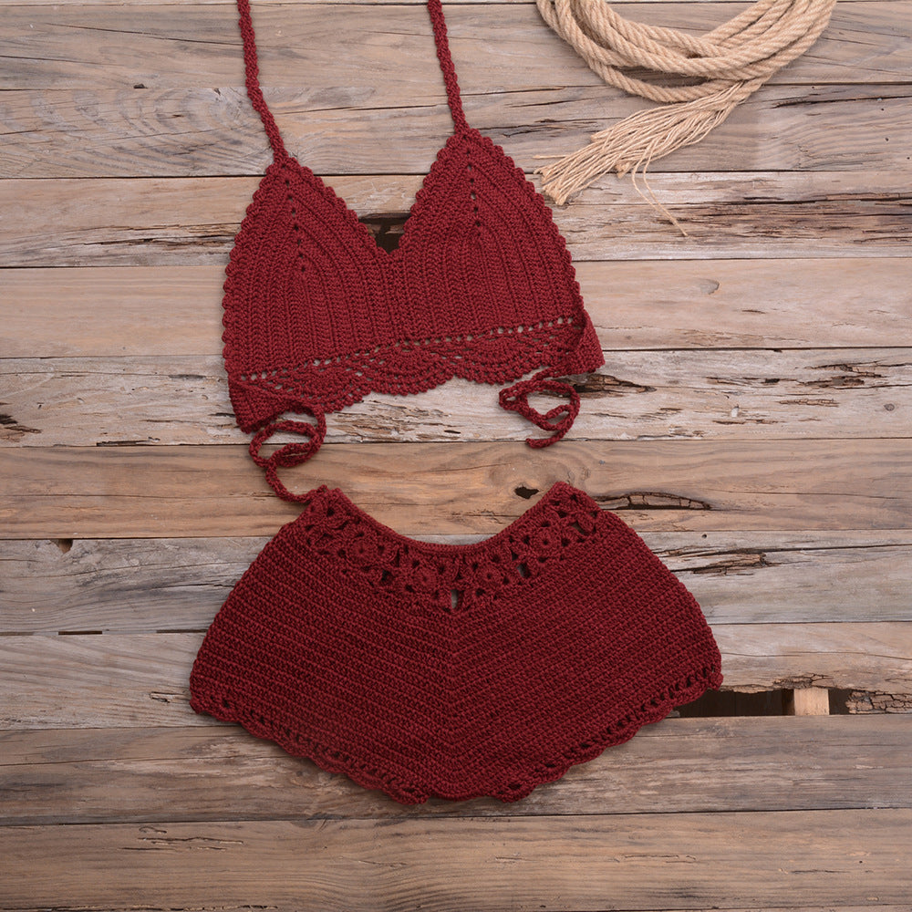 Hand Crocheted Hollow Out Split Lace Bikini