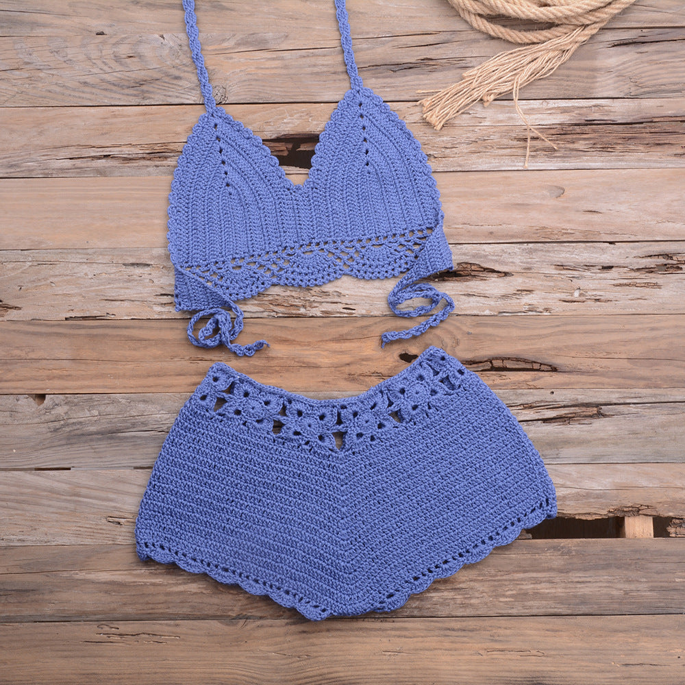 Hand Crocheted Hollow Out Split Lace Bikini