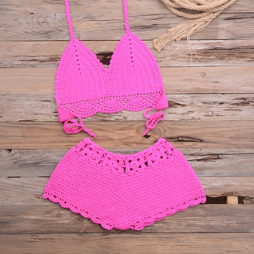 Hand Crocheted Hollow Out Split Lace Bikini