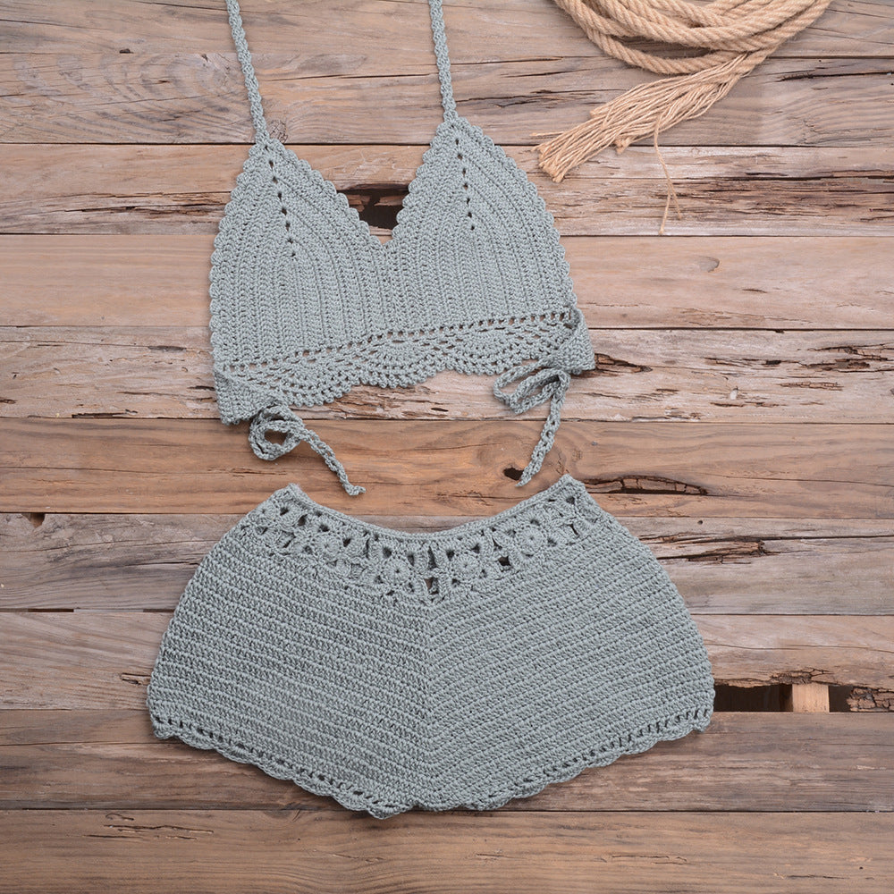 Hand Crocheted Hollow Out Split Lace Bikini