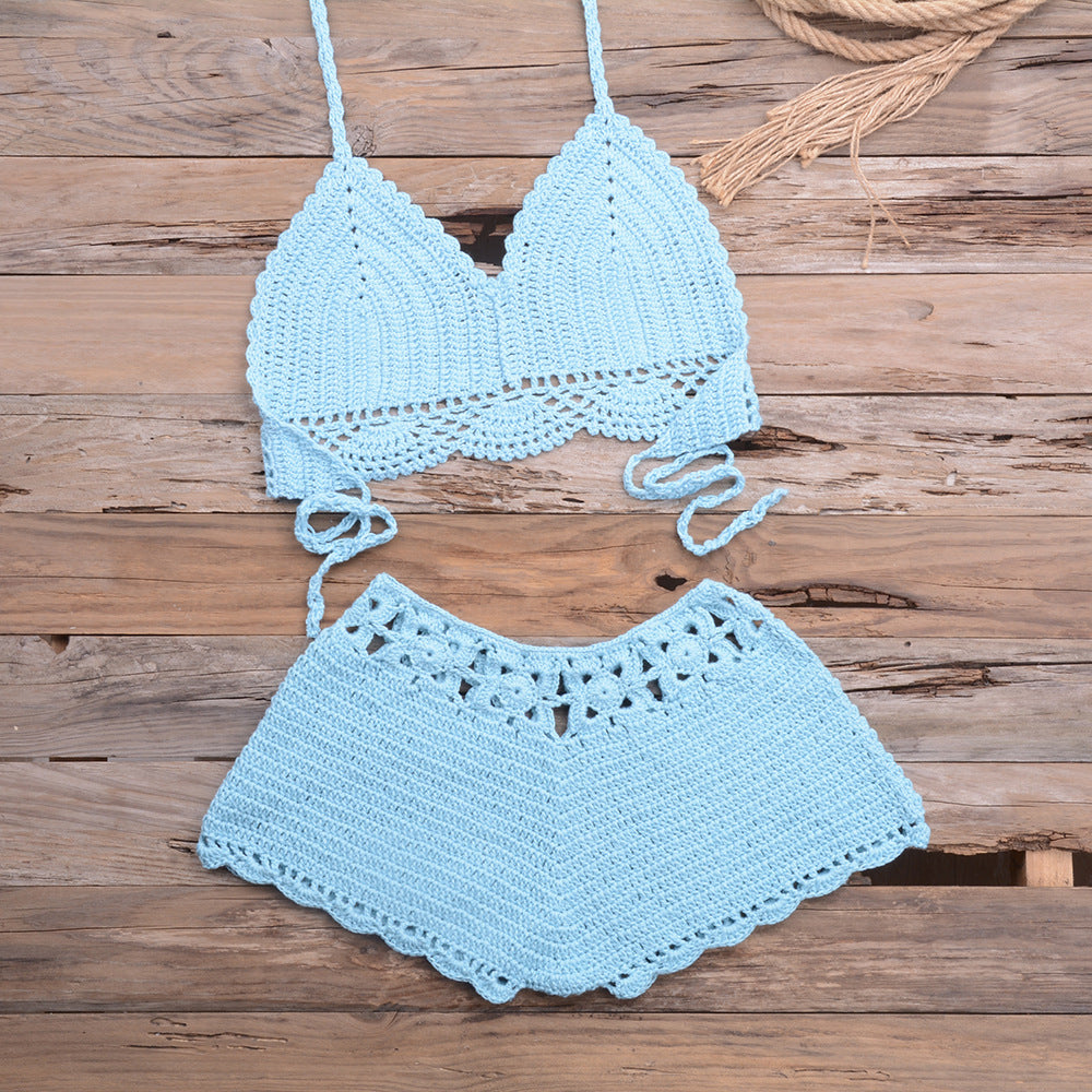 Hand Crocheted Hollow Out Split Lace Bikini