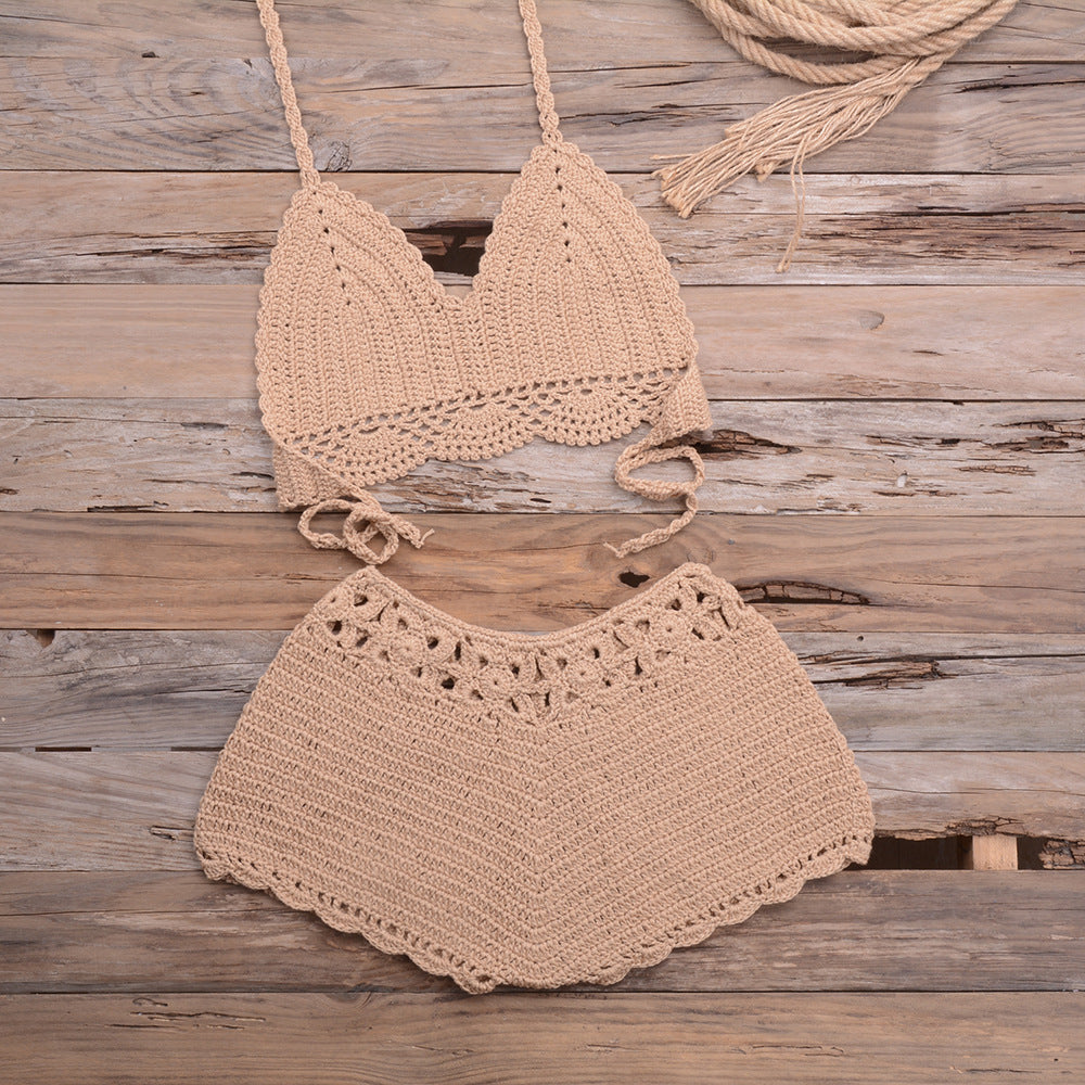 Hand Crocheted Hollow Out Split Lace Bikini