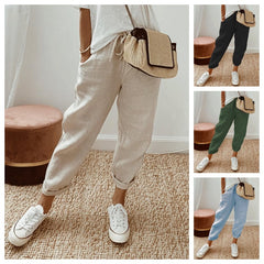 Women'S Cotton Linen Solid Color Casual Trousers