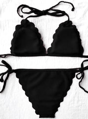 Scalloped Tie Side String Bikini Swimwear