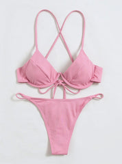 Sexy Backless Solid Color Split Swimsuit