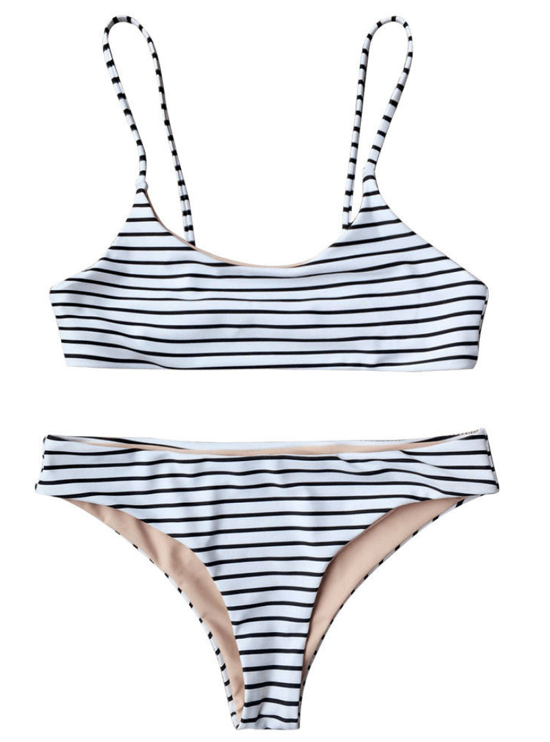 Striped Cami Bralette Bikini Set Sexy Low Waisted