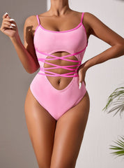 Sexy Contrast Sling Backless Hollow One-piece Swimsuit