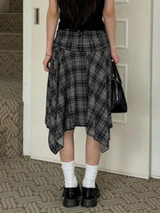 Plaid Low Waist Irregular Skirt