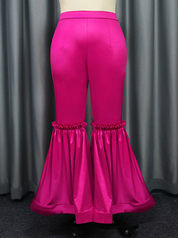 Lacy Pleated Solid Color Flared Pants Wrap Casual Pants Bottoms