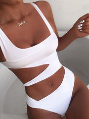 Women's sexy one-piece slimming solid color bikini swimsuit