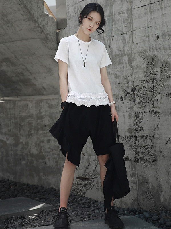 Original Solid Color Falbala Asymmetric Irregularity Shorts