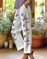 Women's Purple Flower  Casual Pants