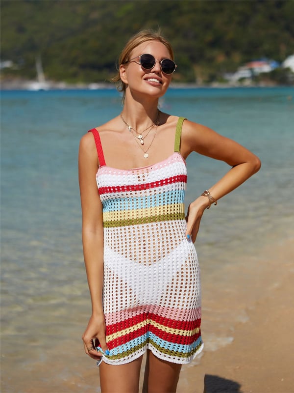 Women's American Flag Knitted Ripped Cutout Cover-Up Swimsuit