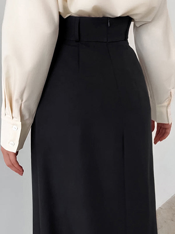 Solid Color Split-Joint Split-Side A-Line High Waisted Skirts Bottoms