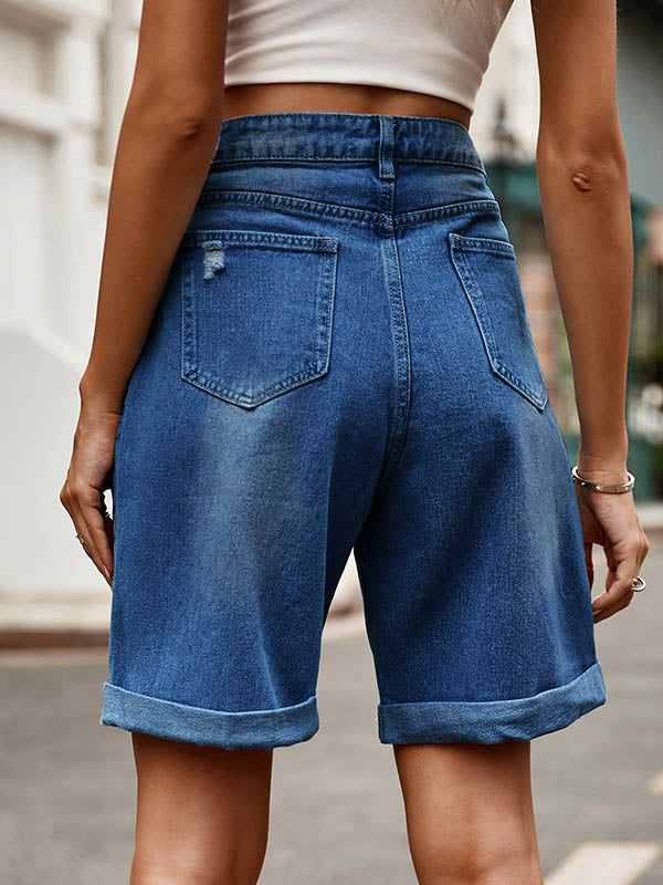 Buttoned Pockets High Waisted Loose Shorts Bottoms Jean Pants Bottoms