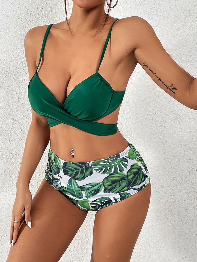 Sexy printed three-piece bikini sunscreen swimsuit cover-up