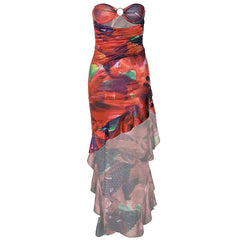 NAYA - RUFFLE  RUCHED  CUT OUT MIDI DRESS
