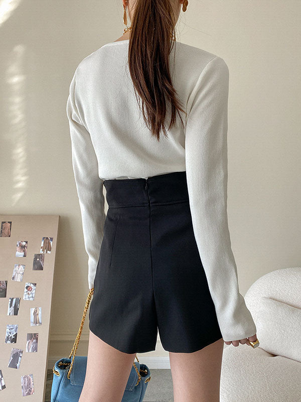 Solid Color High Waisted Irregular clipping Shorts Bottoms Culotte