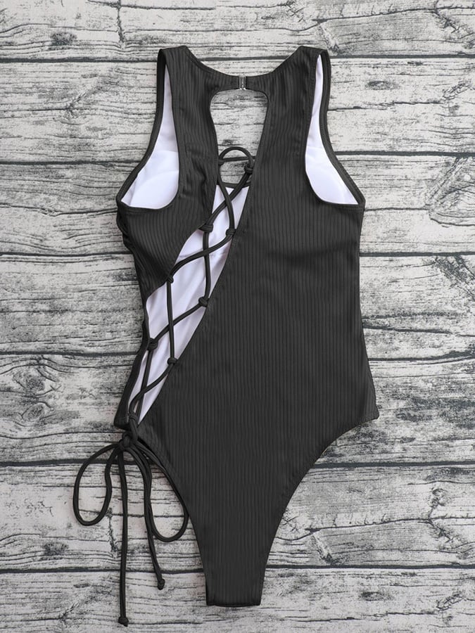 Solid Cut Out Strap One Piece Swimsuit