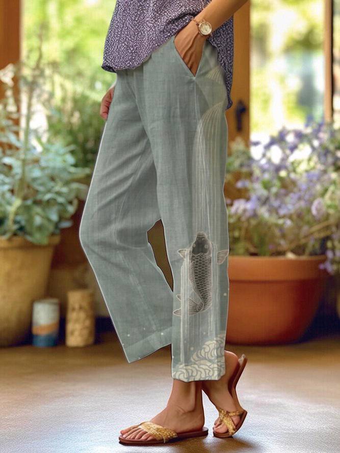 Women's Japanese Art Loose Pocket Patchwork Casual Pants