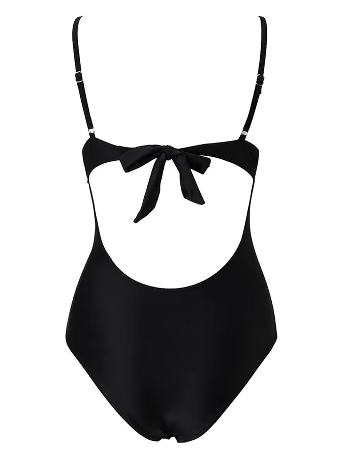 Solid Sexy Mesh Panel Cutout One Piece Bikini