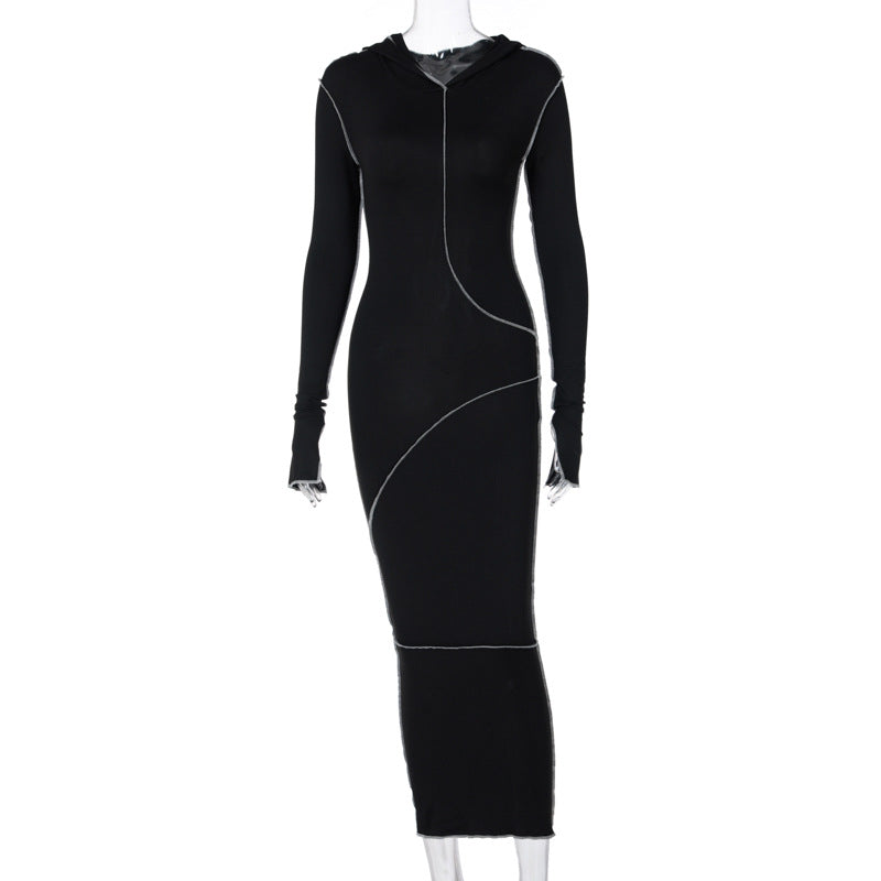 Leah Reverse Stitch Long-Sleeved Hooded Dress