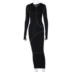 Leah Reverse Stitch Long-Sleeved Hooded Dress