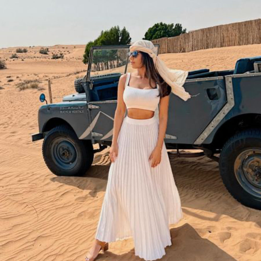 Stella Ribbed Tank Top and Pleated Maxi Skirt Set